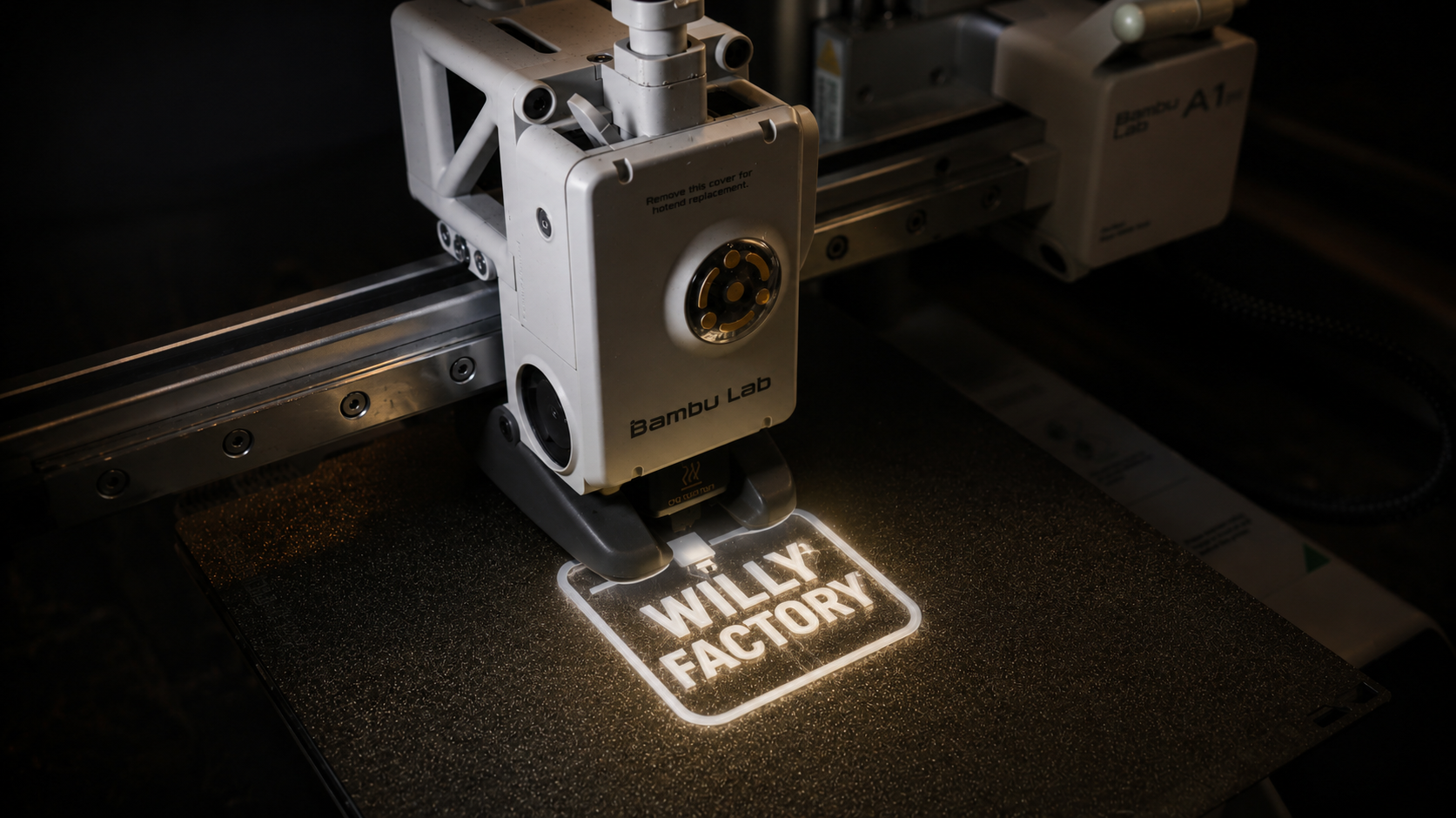 Imprimante 3D fabriquant une plaque Willy Factory